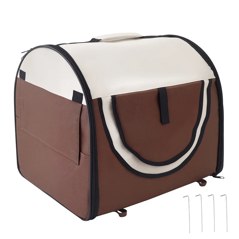 Sac de transport pour chien pliable 61 x 46 x 51 cm bonne aération coussin amovible moderne cosy en tissu oxford café 21_0007591