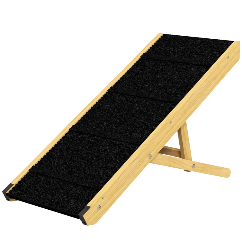 Rampe pliable pour chien accès canapé 83.5 x 35 x 47.5 cm réglable 4 niveaux antidérapante scandinave en bois naturel 21_0007462