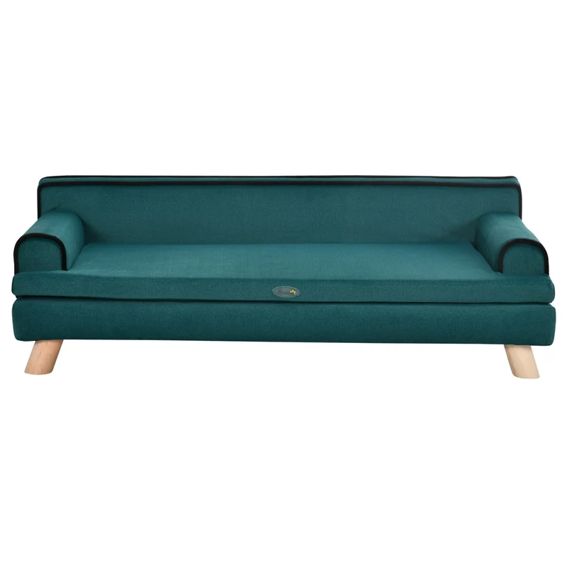 Canapé pour chien et chat 100 x 62 x 32 cm coussin amovible grand confort scandinave salon en polyester bleu canard 21_0007355
