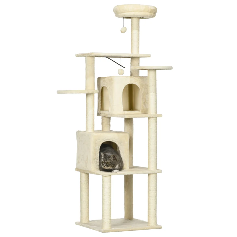 Arbre à chat vertical 49 x 49 x 171 cm griffoir et plateformes design contemporain cosy en panneaux de particules beige 21_0007708