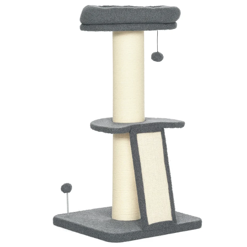 Arbre à chat tour 48 x 48 x 92 cm griffoir et jeux suspendus compact moderne design en bois d'ingénierie gris foncé 21_0007675