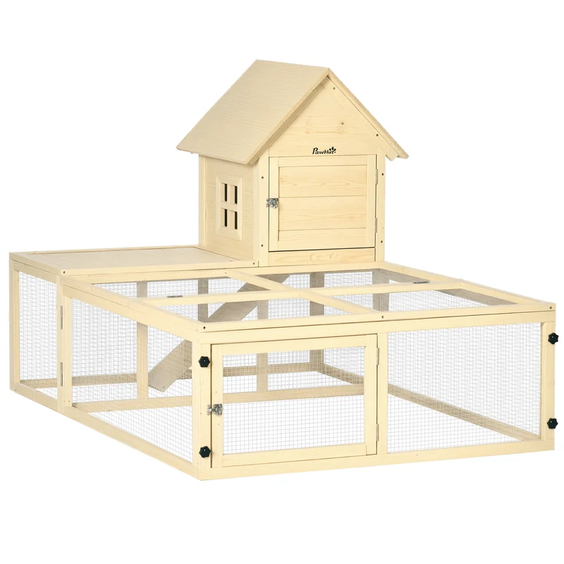 Clapier pour lapins 2 niveaux extérieur 151,5 x 106 x 97 cm rampe antidérapante rustique 2 à 3 lapins en bois naturel 21_0007955