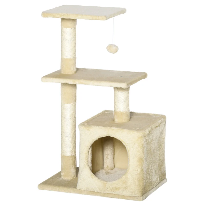 Arbre à chat tour de jeux 50 x 30 x 81,5 cm griffoir sisal couchage douillet moderne épuré en panneau de particules beige 21_0007643