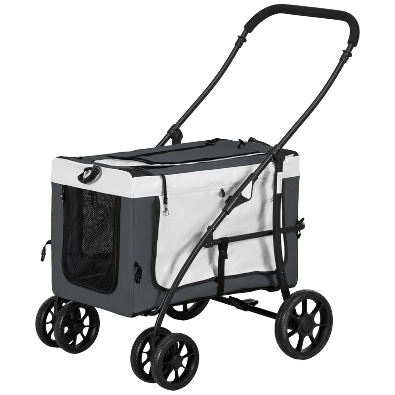 Poussette transport pliable animaux nacelle amovible bandoulière 81 x 58 x 98 cm pratique moderne en tissu oxford gris 21_0007249