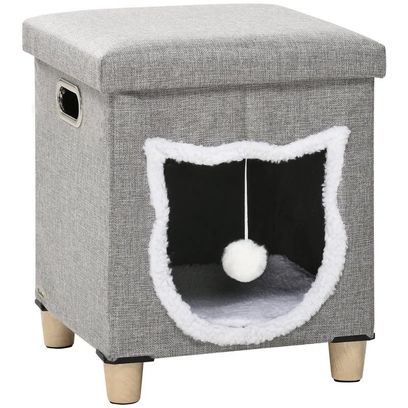Maison pour chat 2 en 1 repose-pieds 35.5 x 35.5 x 42.5 cm coussin lavable et griffoir intégré style moderne en MDF gris 21_0007696