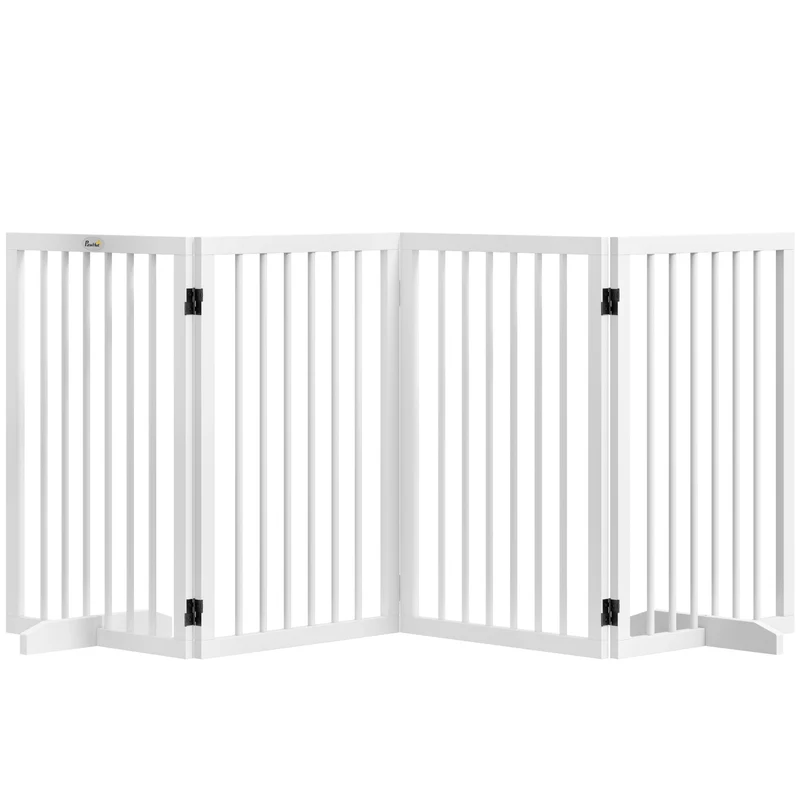 Barrière de sécurité pour animaux 206 x 35,5 x 76 cm modulable pliable pieds antidérapants scandinave en bois blanc 21_0007464