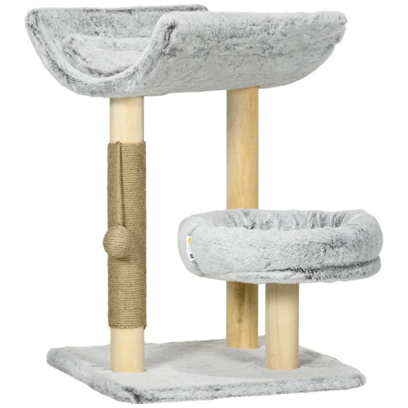 Arbre à chat compact stable 40 x 40 x 60 cm niche avec coussin lavable jeu de jute style scandinave en bois gris clair 21_0007700