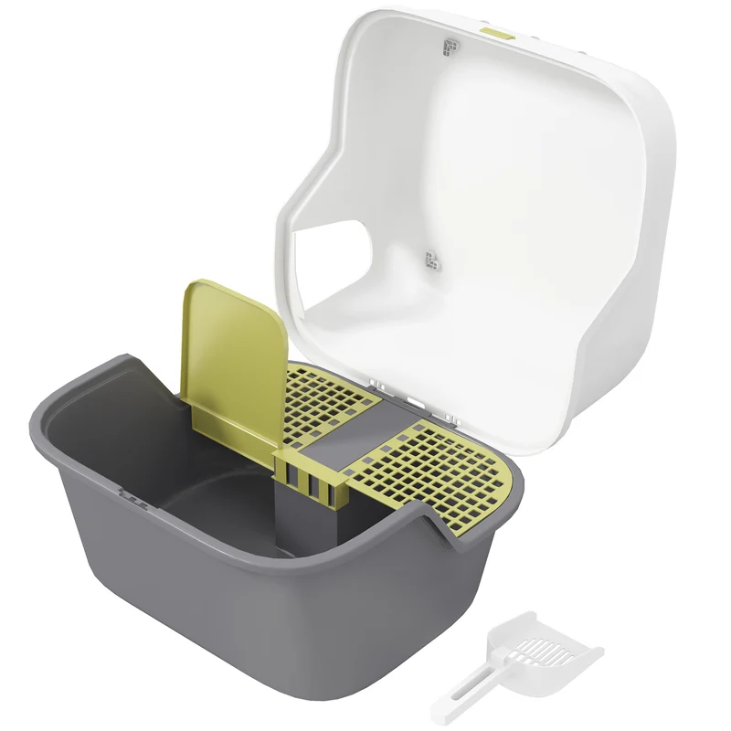Maison de toilette pour chat semi-fermée 50 x 50 x 39 cm intimité anti-fuite nettoyage facile design épuré en PP crème 21_0007788