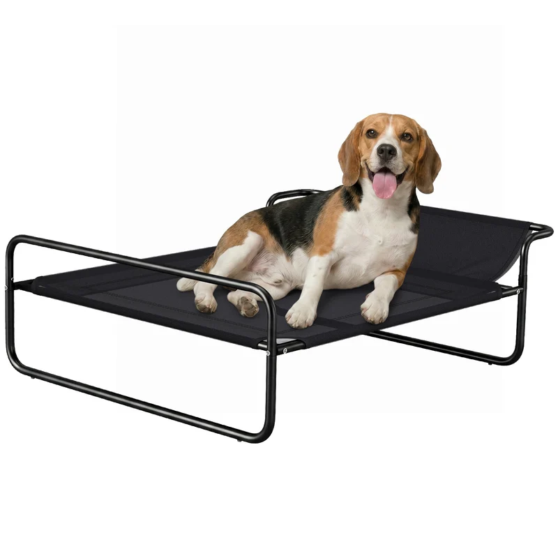 Lit surélevé pour chien salon 91 x 69 x 29 cm ventilation optimale confort anti humidité design épuré en textilène noir 21_0007367