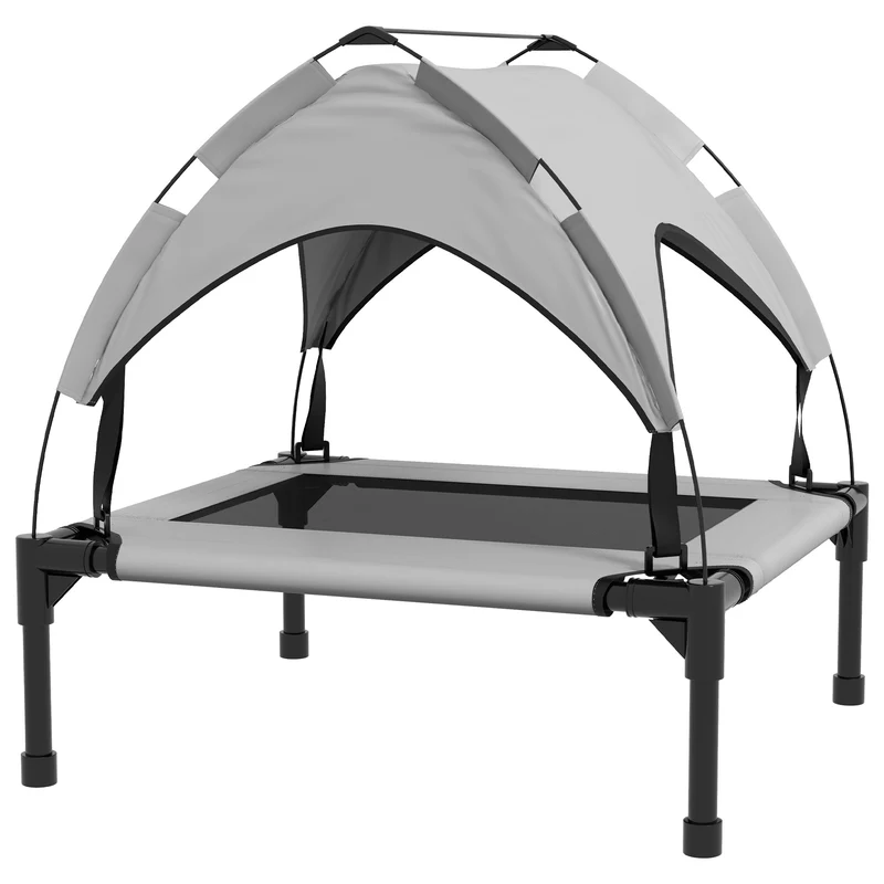 Lit surélevé pour chien 76 x 61 x 69.5 cm assise microperforée ventilée velum amovible moderne en textilène gris clair 21_0007363
