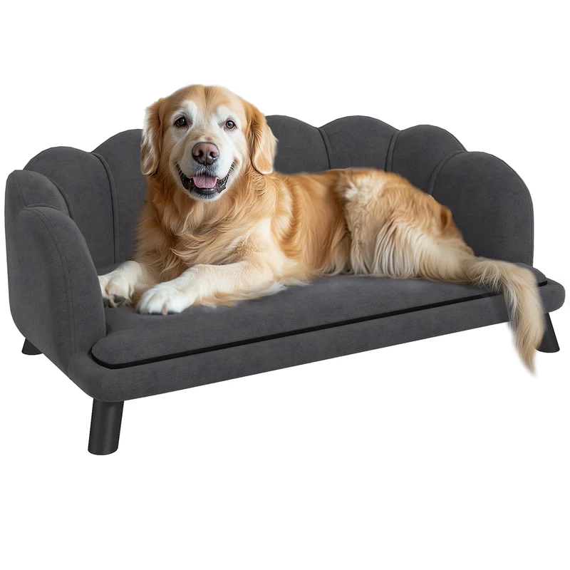 Canapé pour chien coquillage 98 x 60 x 35 cm coussin moelleux déhoussable design contemporain en velours gris foncé 21_0007346