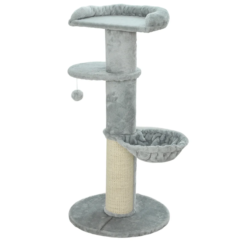 Arbre à chat tonneau griffoir Ø 48 x 103.5 cm stable hamac confortable et moderne en panneau de particules gris clair 21_0007758