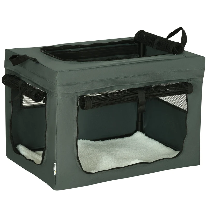 Sac de transport pliable pour petits chiens 60 x 42 x 42 cm 3 portes ventilation moderne contemporain en polyester gris 21_0007238