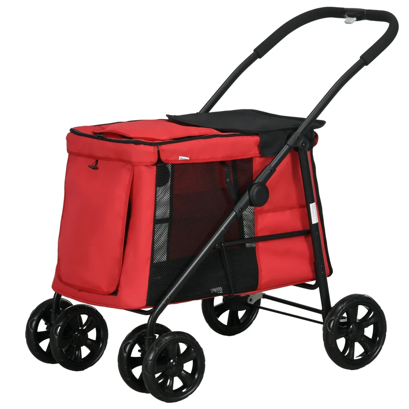 Poussette de transport pliable 102 x 62 x 105 cm pliage rapide freins pivotants moderne design en tissu oxford rouge 21_0007243