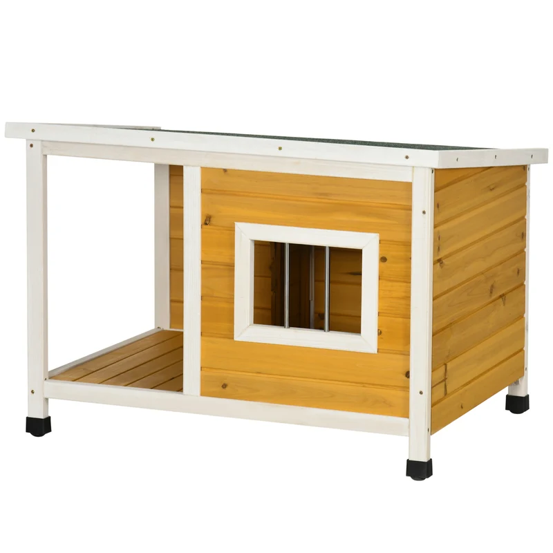 Niche pour chien extérieur 85,5 x 62 x 60 cm isolante toit ouvrant rustique véranda jardin cosy en bois de sapin orange 21_0007300