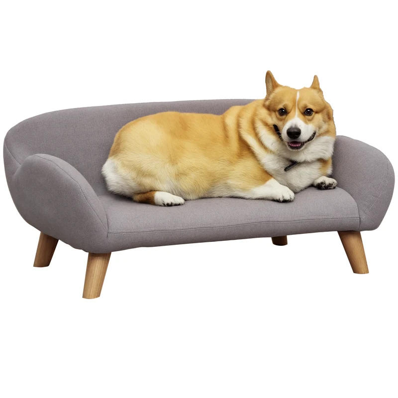 Canapé pour chien et chat 72 x 44 x 31 cm rembourré 6 cm assise ergonomique scandinave en tissu polyester gris clair 21_0007351