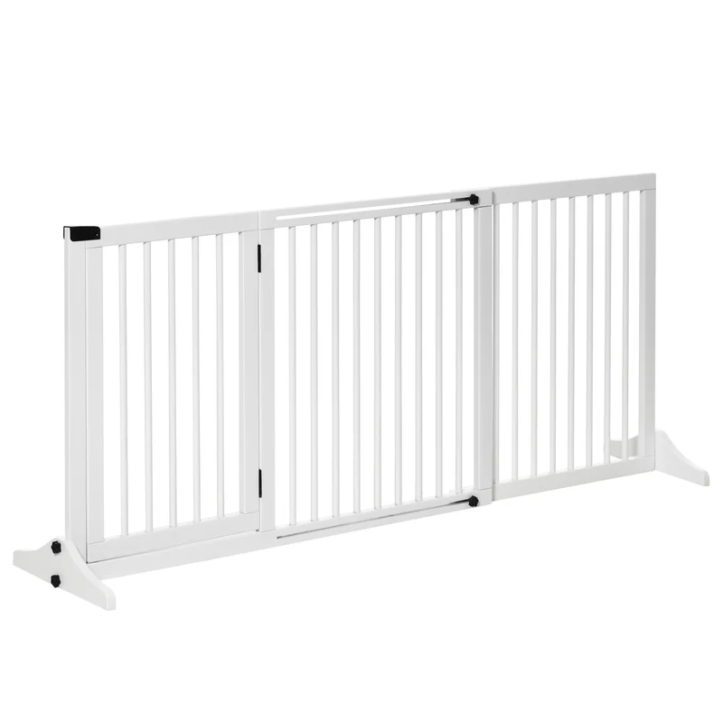 Barrière de sécurité autoportante réglable 113-166 x 36 x 71 cm porte verrouillable scandinave en bois de pin blanc 21_0007403