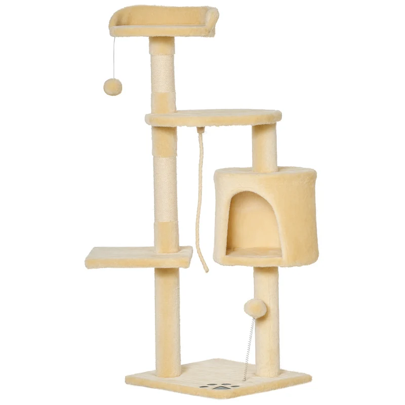 Arbre à chat multifonction griffoirs plateformes niche hamac 40 x 40 x 114 cm confort assise design salon en bois beige 21_0007622
