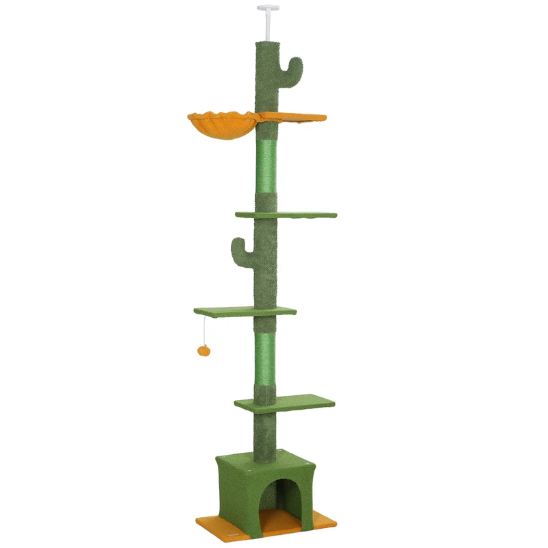 Arbre à chat d'intérieur 55 x 34 x 275 cm avec niche et hamac hauteur réglable moderne en panneau de particules vert 21_0007729