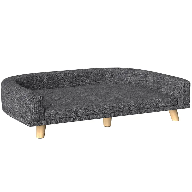 Canapé pour chien surélevé 98 x 67 x 25 cm déhoussable confort moelleux élégant style scandinave en polyester gris foncé 21_0007359