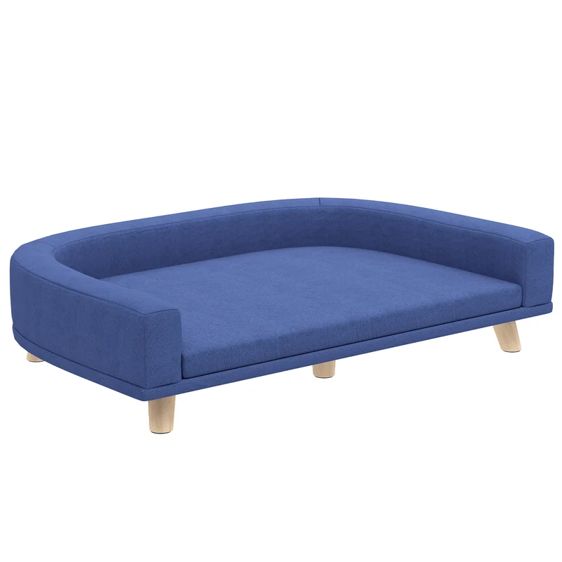 Canapé pour chien surélevé 98 x 67 x 25 cm coussin moelleux déhoussable style scandinave très élégant en polyester bleu 21_0007358