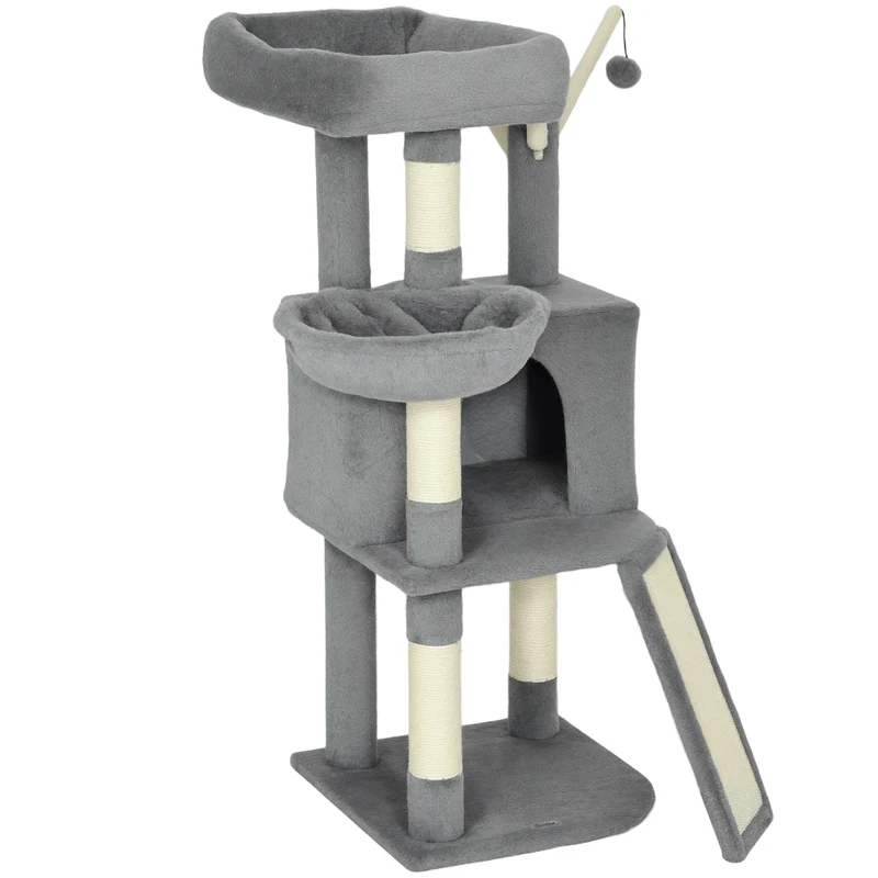Arbre à chat tour de jeux 40,5 x 40,5 x 103 cm hamac niche et plateformes repos et griffade contemporain en sisal gris 21_0007752