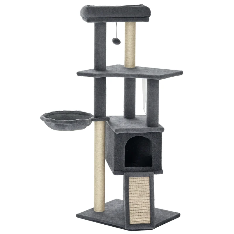 Arbre à chat centre d'activités multifonctions 48 x 40 x 127 cm repos et griffoir contemporain design en sisal gris 21_0007677