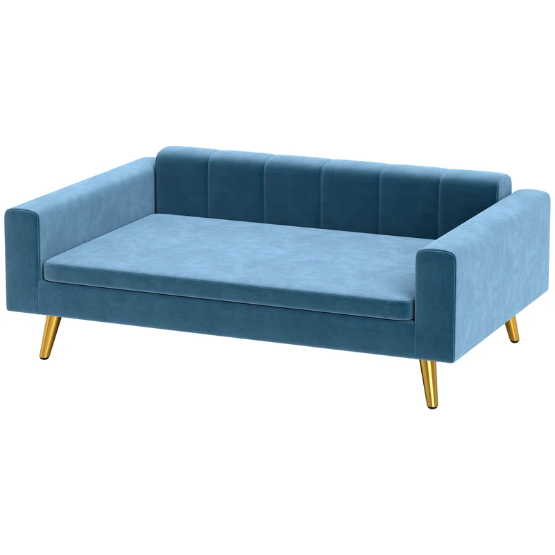 Canapé pour chien 94 x 59,5 x 31,5 cm coussin moelleux amovible antidérapant scandinave contemporain en velours bleu 21_0007370