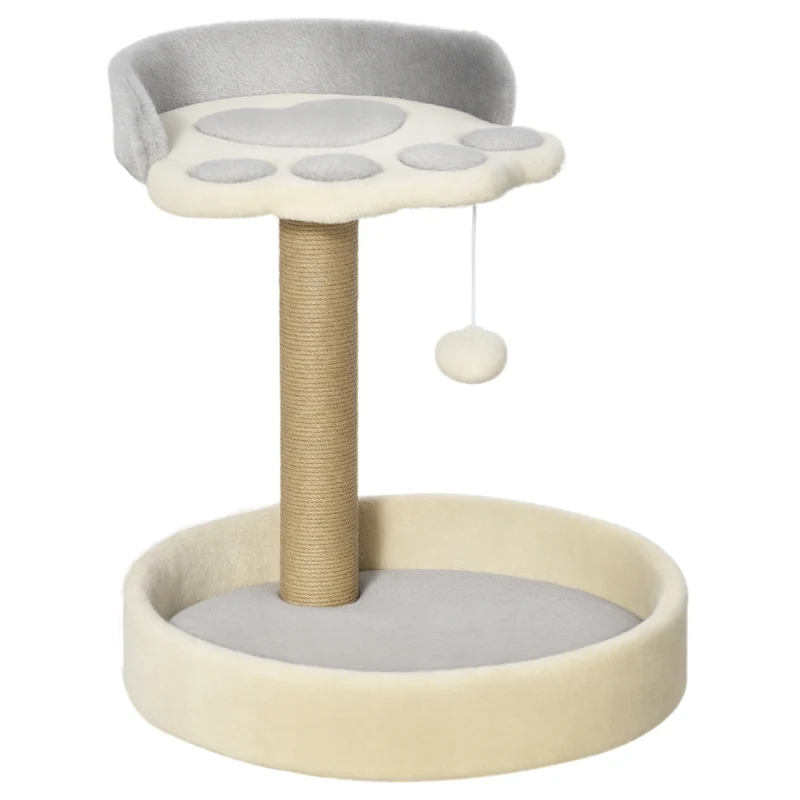Arbre à chat plateforme patte 41 x 41 x 44 cm griffoir intégré observation design scandinave en tissu peluche gris clair 21_0007680