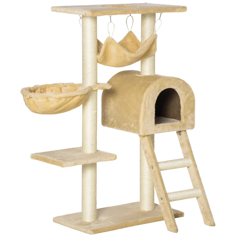 Arbre à chat centre d'activités 54 x 29.5 x 98 cm griffoirs sisal hamac design scandinave en panneau de particules beige 21_0007614