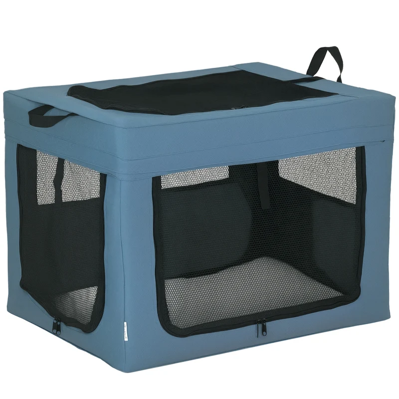 Sac transport pliable pour animaux 69 x 51 x 51 cm oreiller amovible ventilation optimisée moderne en polyester bleu 21_0007239