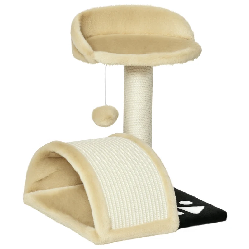 Arbre à chat griffoir grattoir plateforme 35.5 x 37 x 46 cm stable confortable moderne en panneau de particules beige 21_0007612