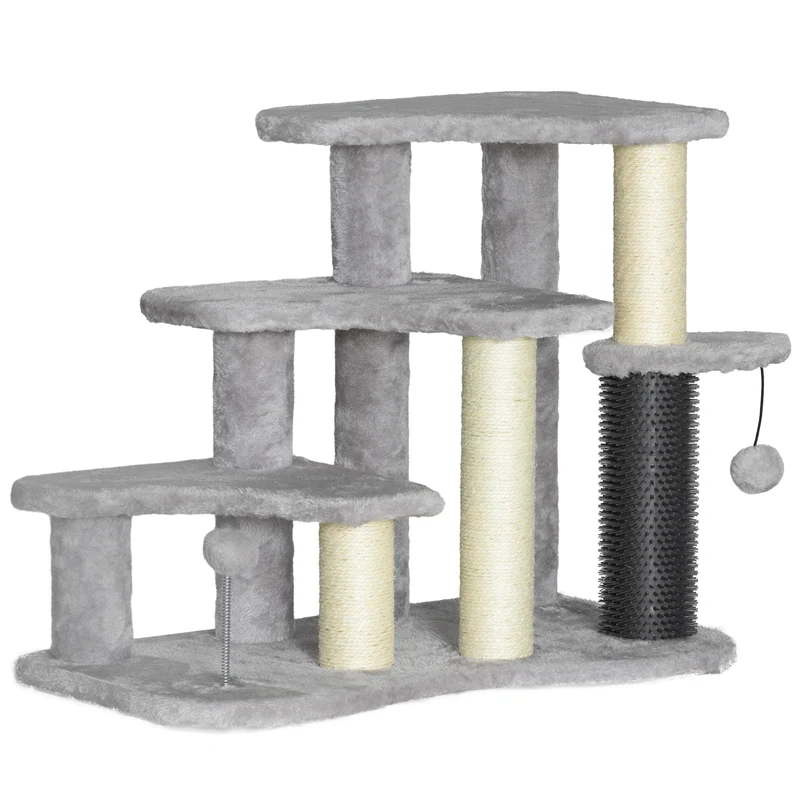 Arbre à chat 2 en 1 escalier 60 x 39 x 50 cm protège meubles griffoir sisal ludique compact moderne en bois gris clair 21_0007725