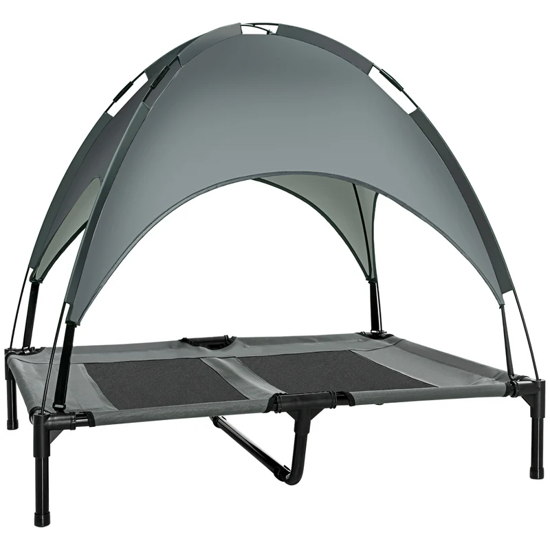 Lit surélevé pour chien chat extérieur 92 x 76 x 90 cm ventilation optimale ombrage amovible moderne en textilène gris 21_0007331