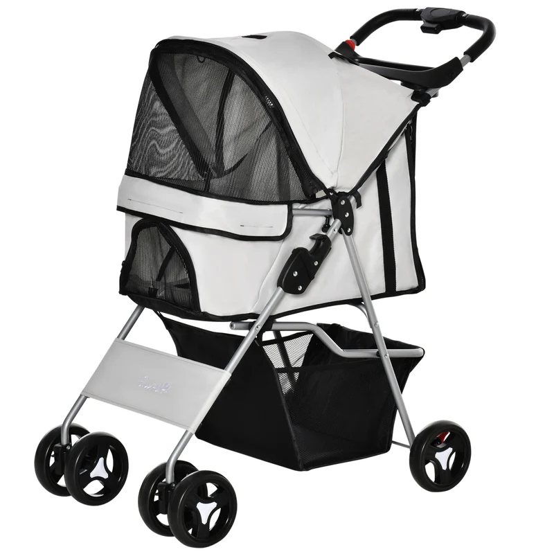 Poussette de transport pour chiens et chats 77 x 45 x 99,5 cm pliable compact panier pliant et moderne en tissu gris 21_0007222