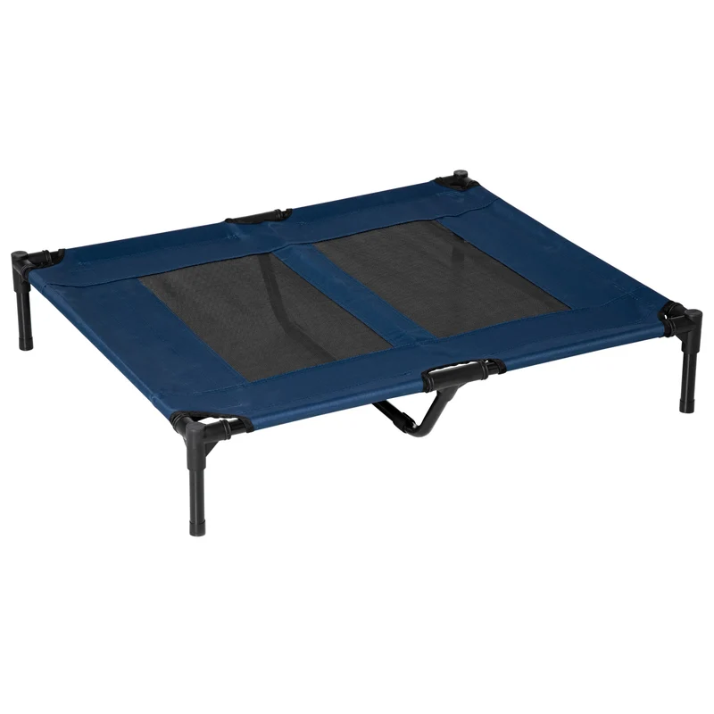 Lit surélevé pour chien et chat 92 x 76 x 18 cm ventilé confort anti humidité extérieur design en textilène bleu marine 21_0007599