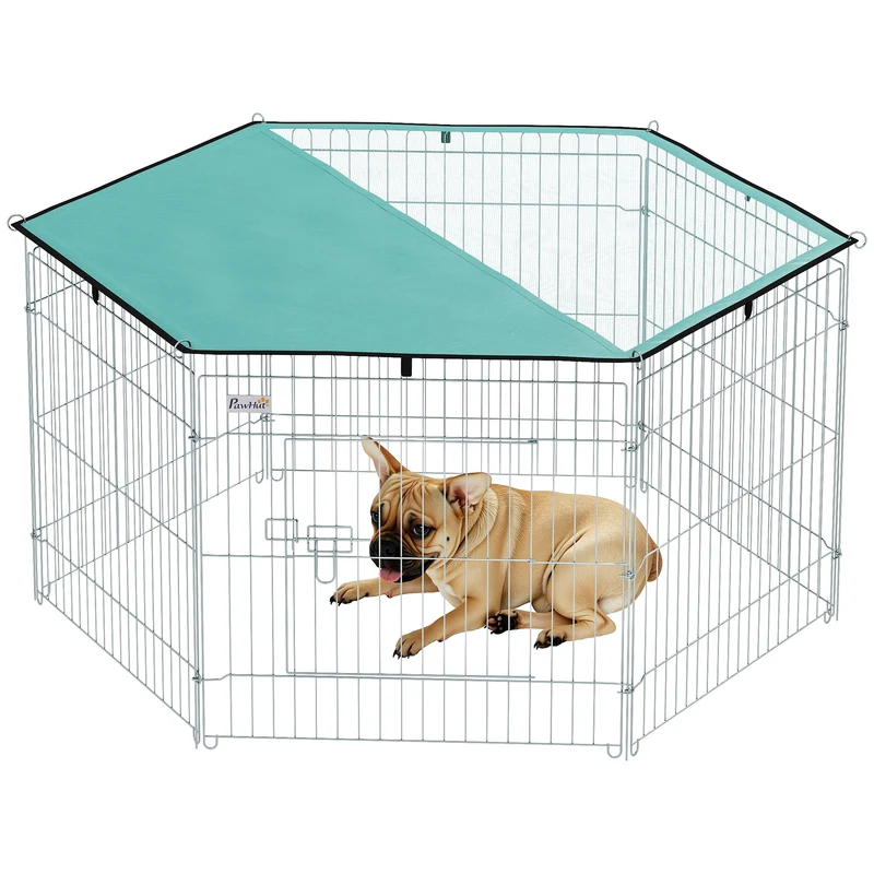 Enclos pour chien modulable hexagonal 120 x 120 x 60 cm porte verrouillable pliable moderne industriel en métal argent 21_0007400