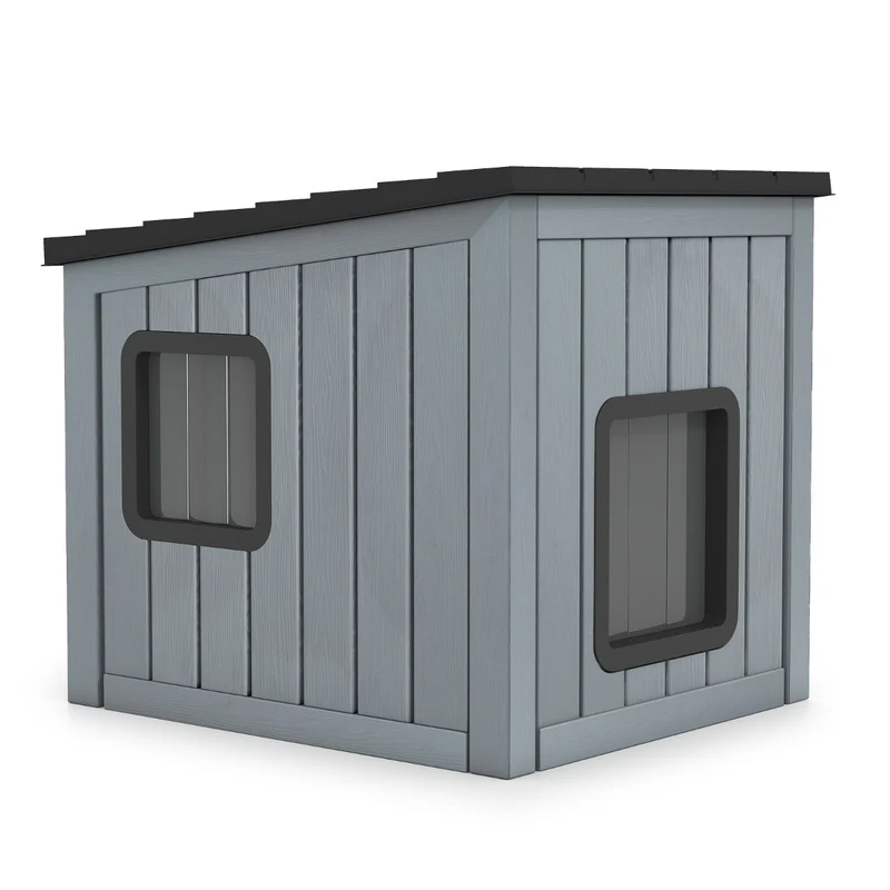 Niche pour chat extérieure et intérieure 62,5 x 54 x 56,5 cm résistante aux intempéries minimaliste en pp gris 20_0017729