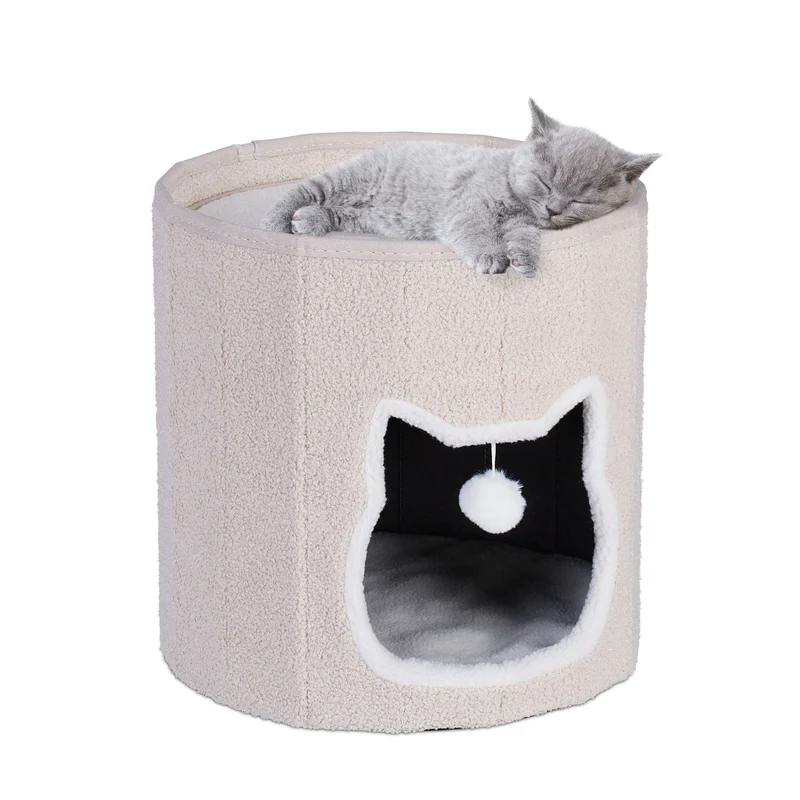 Niche confortable pour chat abri intérieur 50 x 50 x 50 cm avec coussin moelleux style moderne en tissu beige 13_0014570
