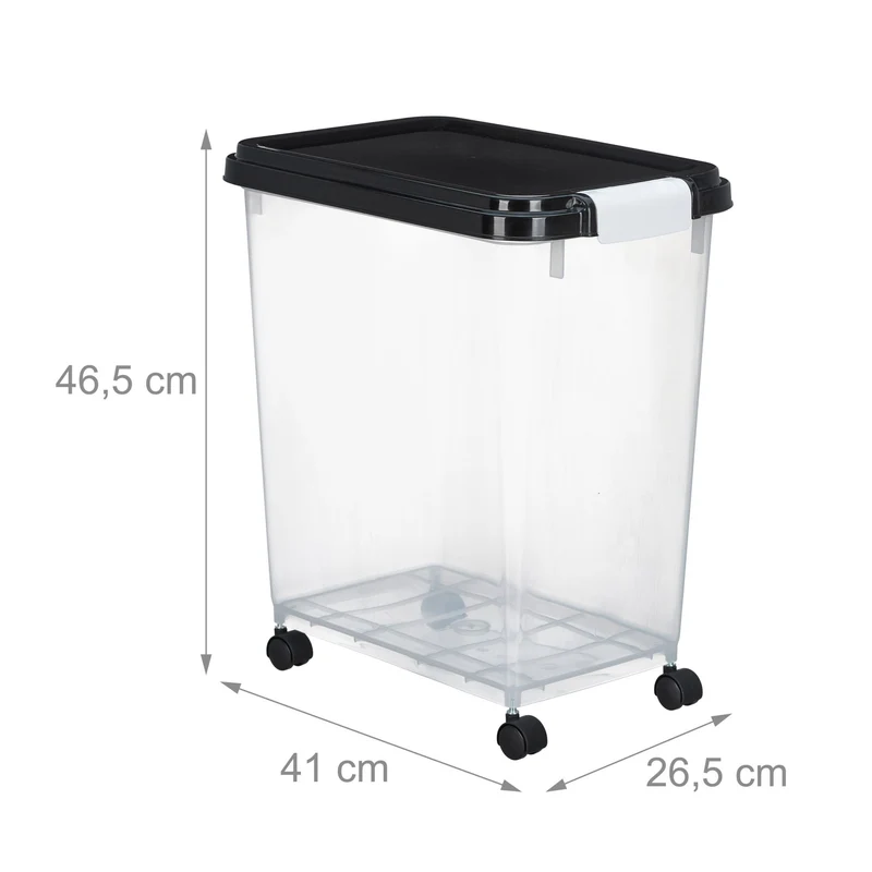 Lot de 2 boîtes de rangement hermétiques cuisine 10 x 20 x 30 cm avec pelle et roulettes en plastique transparent 13_0014791