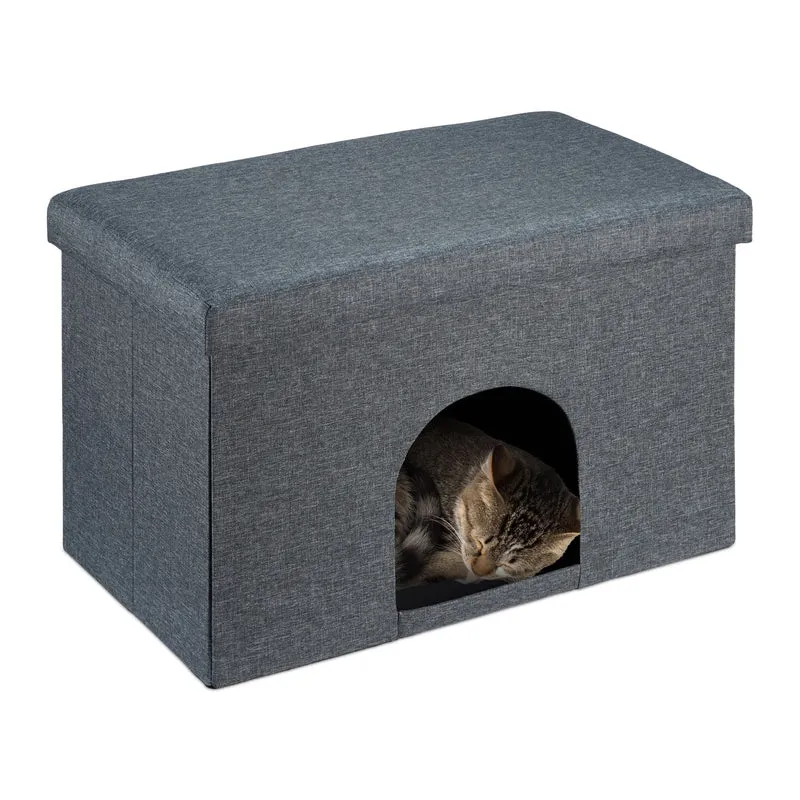 Grotte pliable pour chat et petit chien 40 x 40 x 40 cm avec couvercle amovible style moderne en tissu gris 13_0014309