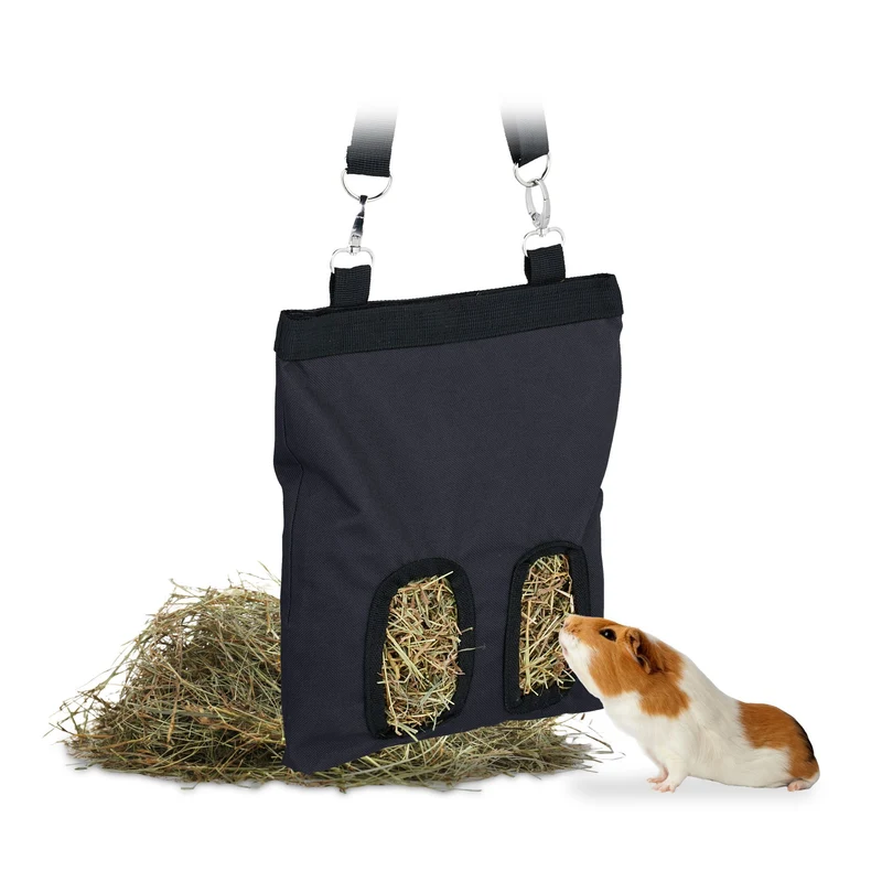 Sac à foin suspendu pratique pour petits animaux 31 x 25 x 1,5 cm favorise l'alimentation naturelle en coton beige 13_0014030