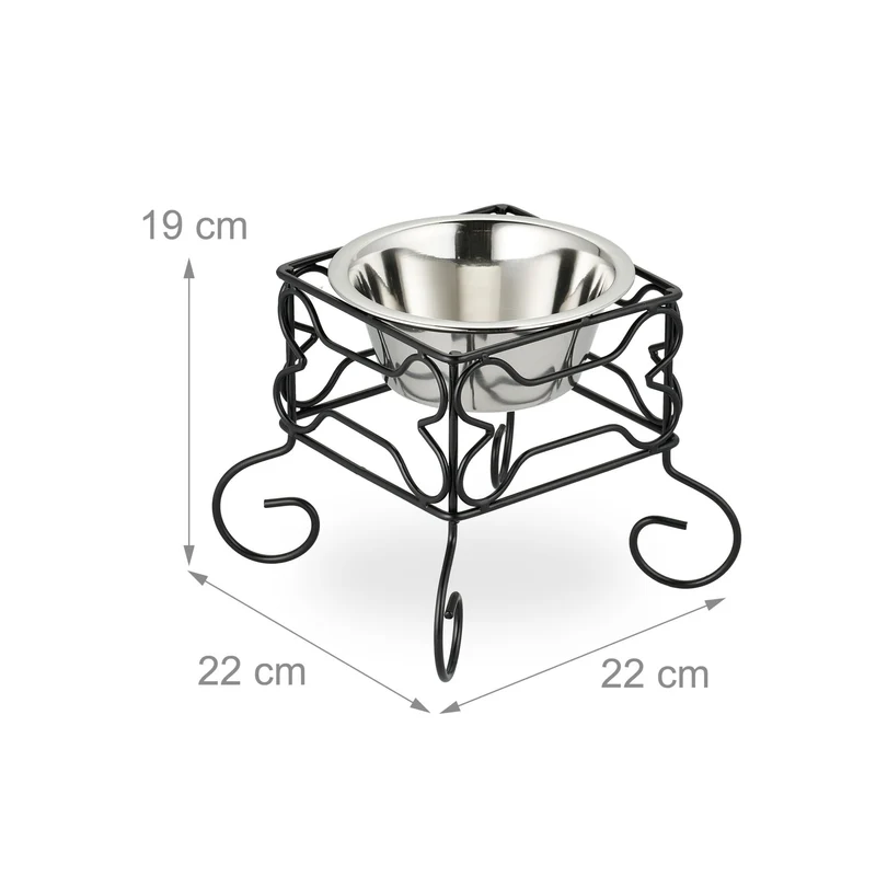 Gamelle surélevée design ergonomique 700 ml pour animal support fer noir motif os en acier inoxydable argenté 13_0014317
