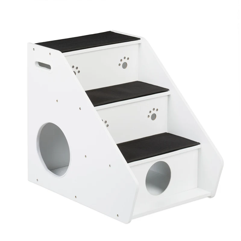 Escalier pliable pour chiens et chats 3 marches utilisation confort et sécurité style moderne en bois blanc 13_0014664