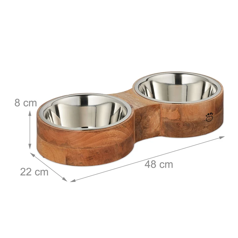 Support pour 2 gamelles en bois de manguier pour chien antidérapant ambiance cosy 40 x 20 x 15 cm en bois marron 13_0014306