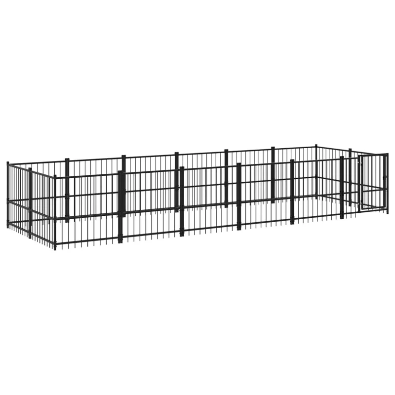 Chenil cage enclos pac animaux d'extérieur pour chiens acier 11,26 m² noir 02_0041783