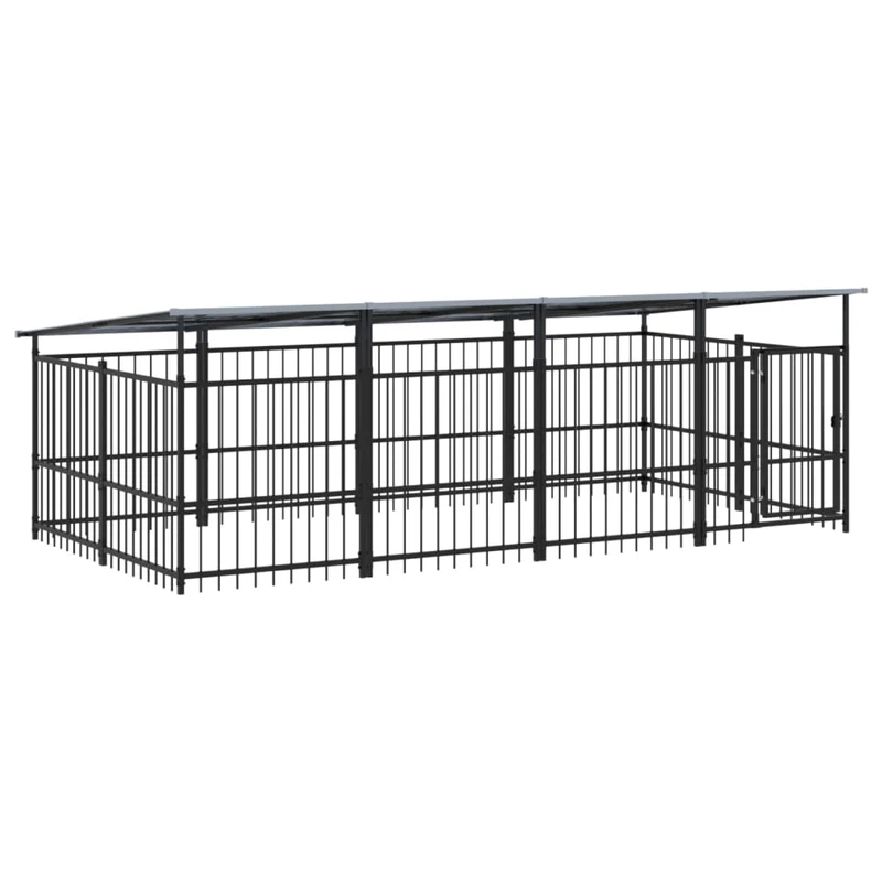 Chenil cage enclos pac animaux d'extérieur avec toit pour chiens acier 7,51 m² noir 02_0041769