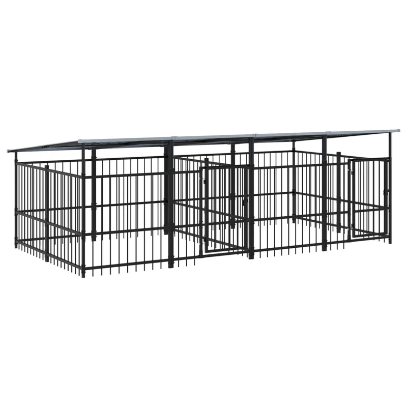 Chenil cage enclos pac animaux d'extérieur avec toit pour chiens acier 7,51 m² noir 02_0041768