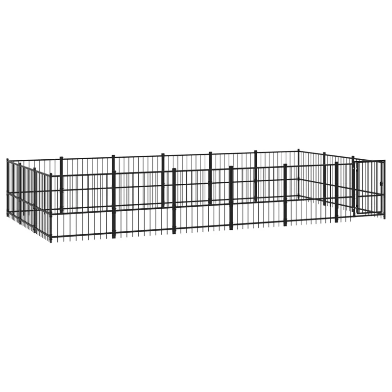 Chenil cage enclos pac animaux d'extérieur pour chiens acier 16,94 m² noir 02_0041804