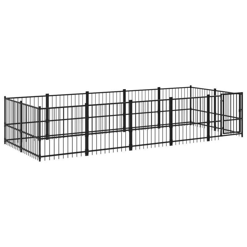 Chenil cage enclos pac animaux d'extérieur pour chiens acier 9,38 m² noir 02_0041890
